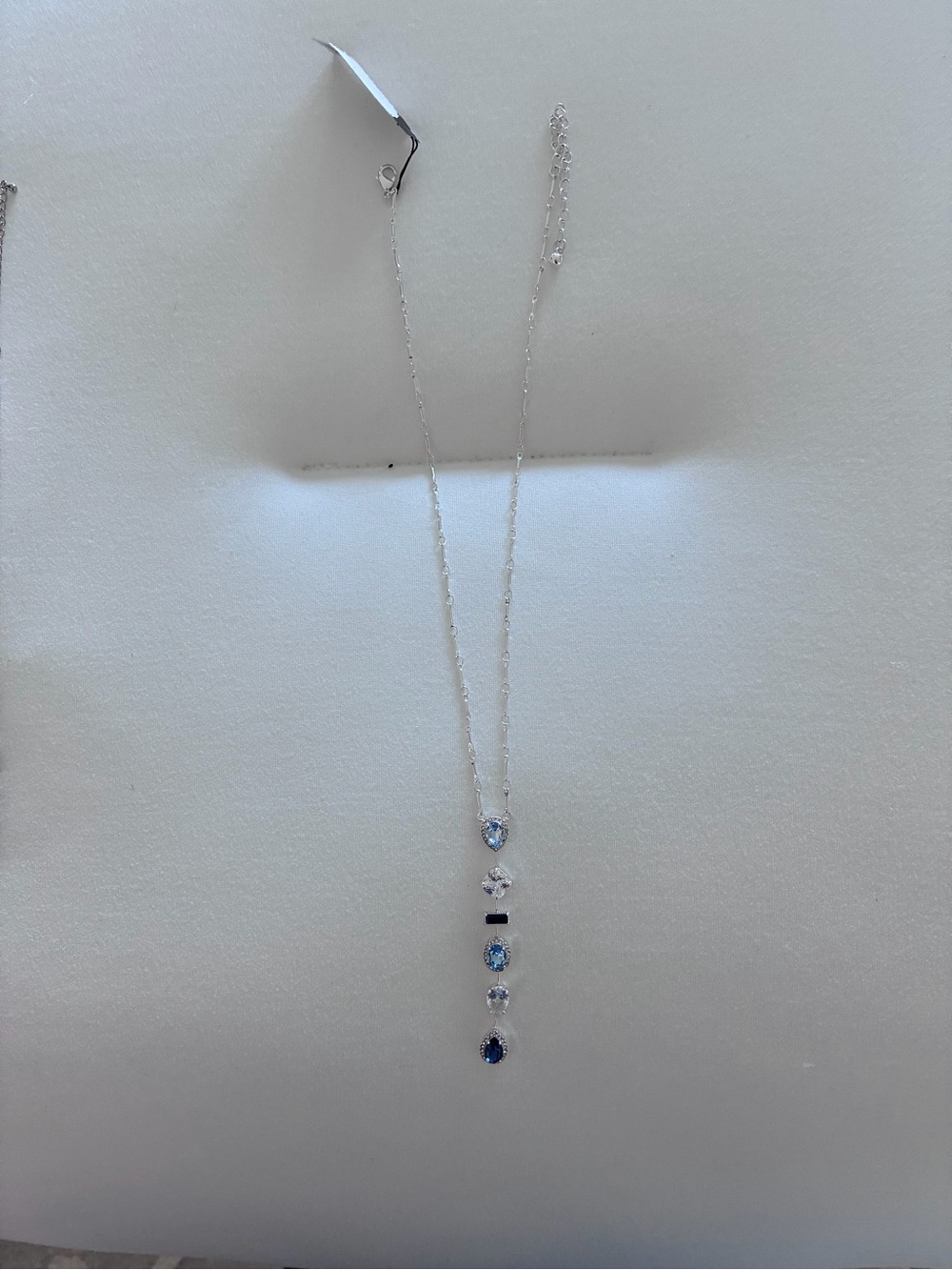 Sterling Silver Blue & Clear Linear Gemstone Pendant Necklace